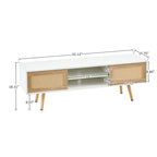White 55.12  TV Stand with Sliding Doors, Wood Legs & Adjustable Shelf