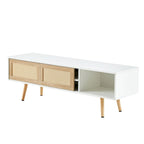 White 55.12  TV Stand with Sliding Doors, Wood Legs & Adjustable Shelf