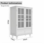 Minimalist White Buffet Cabinet with Double Glass Doors and Drawer, Modern Wooden Storage Sideboard Cupboard