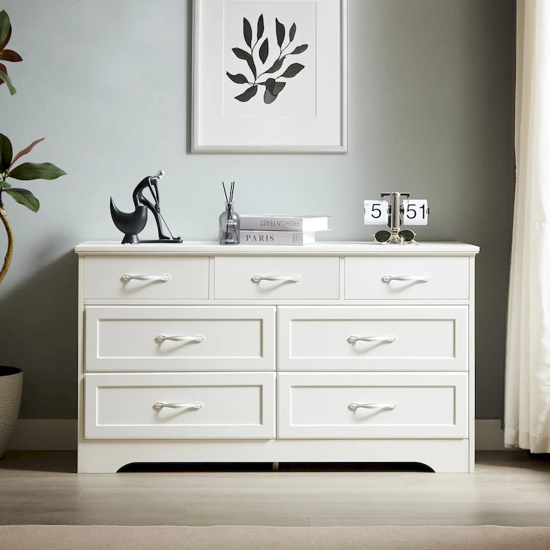 Modern 3 Drawer Bedroom Chest of Drawers with 7 Drawers Dresser, Clothes Organizer -Metal Pulls