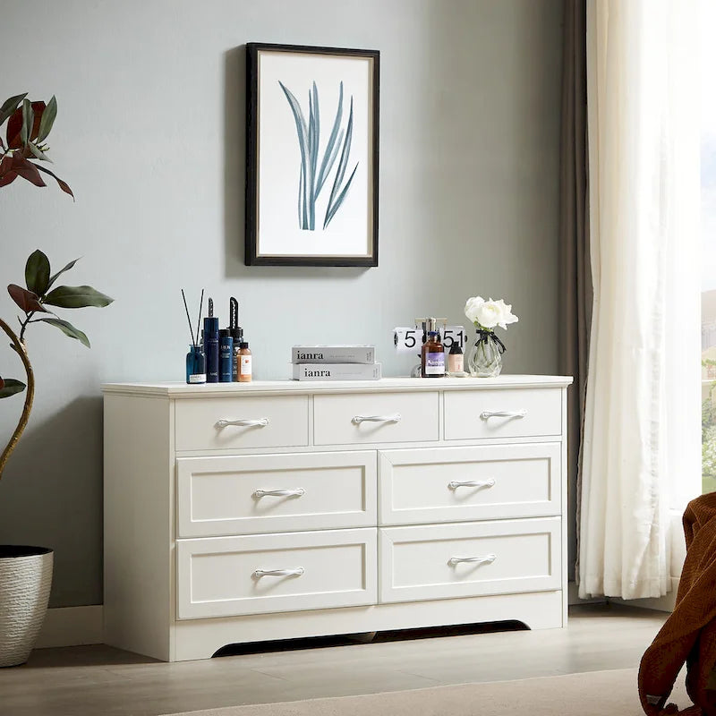 Modern 3 Drawer Bedroom Chest of Drawers with 7 Drawers Dresser, Clothes Organizer -Metal Pulls