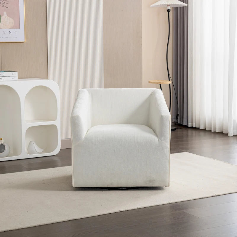 31  Chenille Upholstered Barrel Arm Chair with Swivel Base