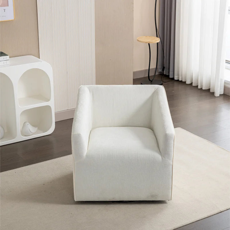 31  Chenille Upholstered Barrel Arm Chair with Swivel Base