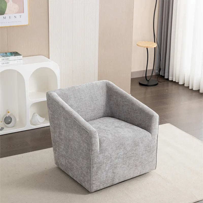 31  Chenille Upholstered Barrel Arm Chair with Swivel Base