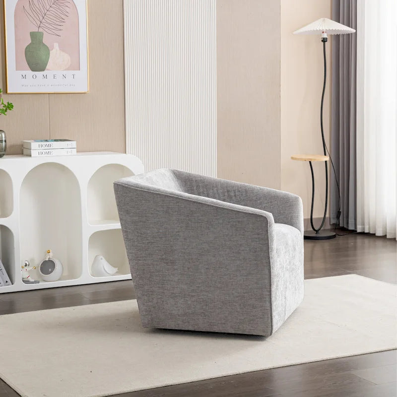 31  Chenille Upholstered Barrel Arm Chair with Swivel Base