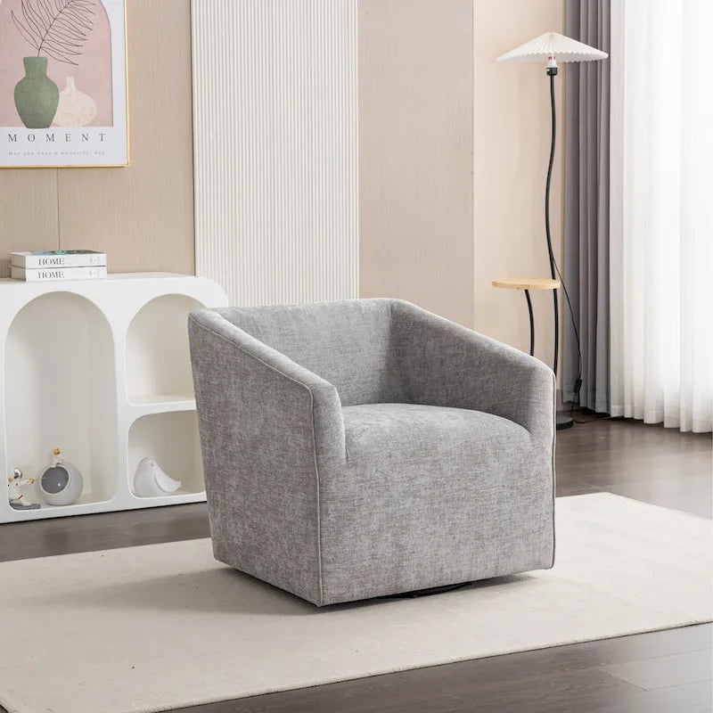 31  Chenille Upholstered Barrel Arm Chair with Swivel Base