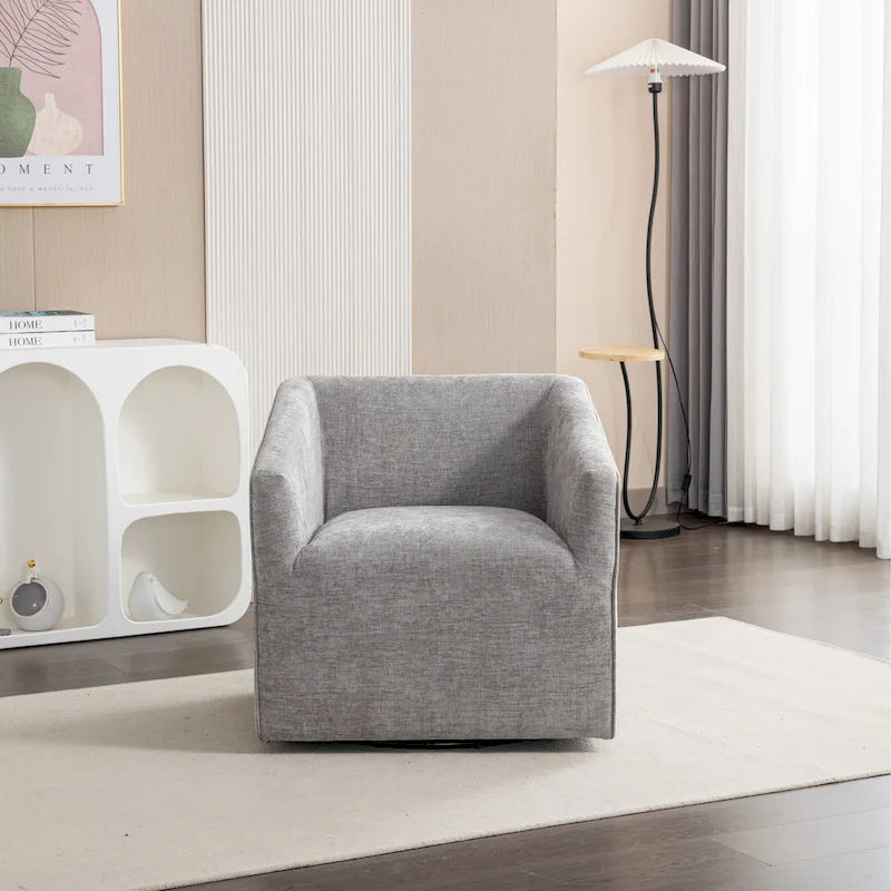 31  Chenille Upholstered Barrel Arm Chair with Swivel Base