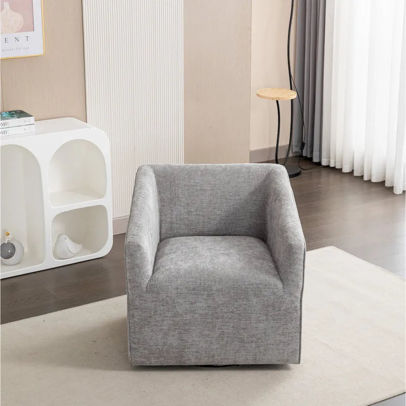 31  Chenille Upholstered Barrel Arm Chair with Swivel Base