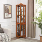 Curio Cabinet Lighted Glass Display Curio Cabinet w/Tempered Glass Doors and Shelves, Crown Corner Cabinet with Bulb