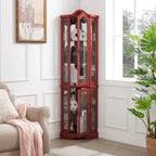 Curio Cabinet Lighted Glass Display Curio Cabinet w/Tempered Glass Doors and Shelves, Crown Corner Cabinet with Bulb