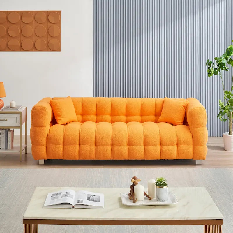 Orange 80  Teddy 3-Seater Sofa with Two Pillows and Sturdy Hardware Foot
