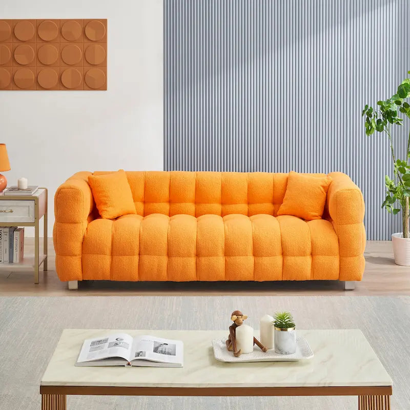 Orange 80  Teddy 3-Seater Sofa with Two Pillows and Sturdy Hardware Foot