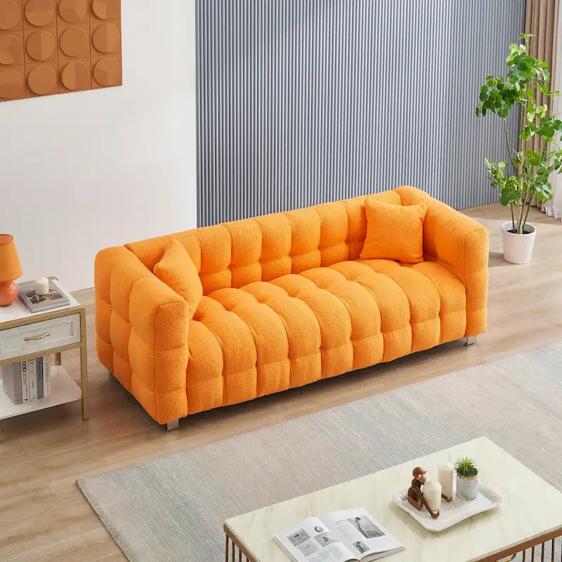 Orange 80  Teddy 3-Seater Sofa with Two Pillows and Sturdy Hardware Foot
