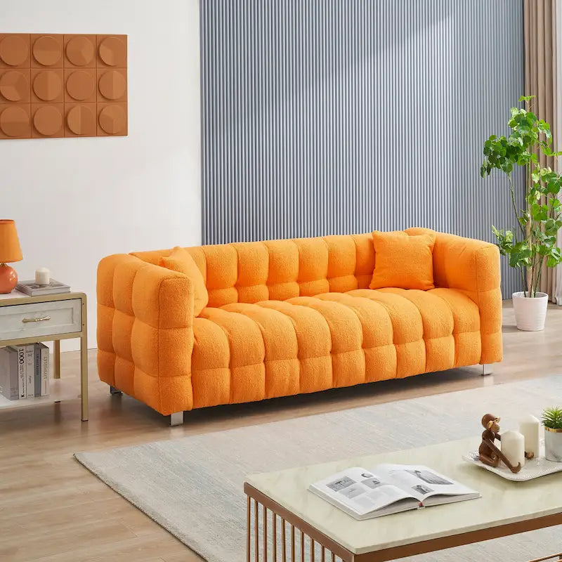 Orange 80  Teddy 3-Seater Sofa with Two Pillows and Sturdy Hardware Foot