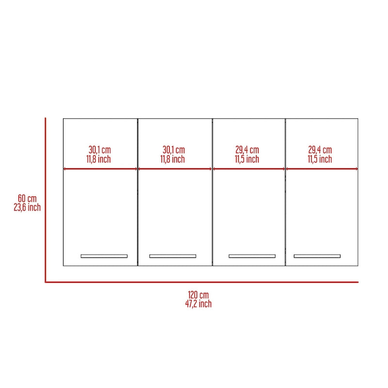 120 Wall Cabinet , Four Doors, Two Cabinets, Two Shelves -White