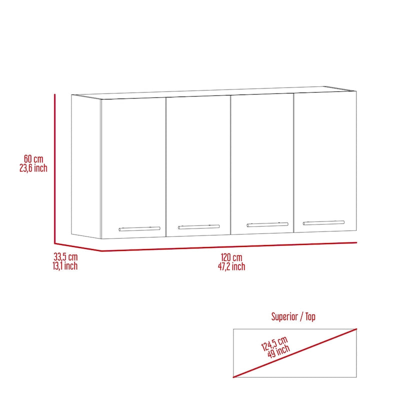 120 Wall Cabinet , Four Doors, Two Cabinets, Two Shelves -White