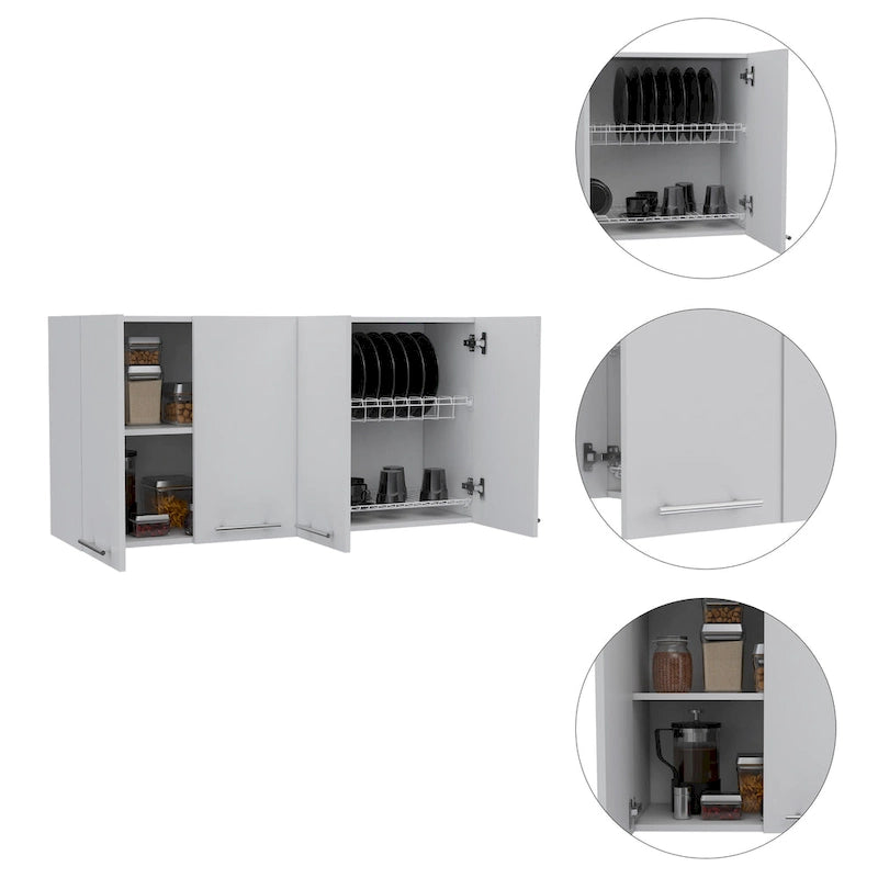 120 Wall Cabinet , Four Doors, Two Cabinets, Two Shelves -White