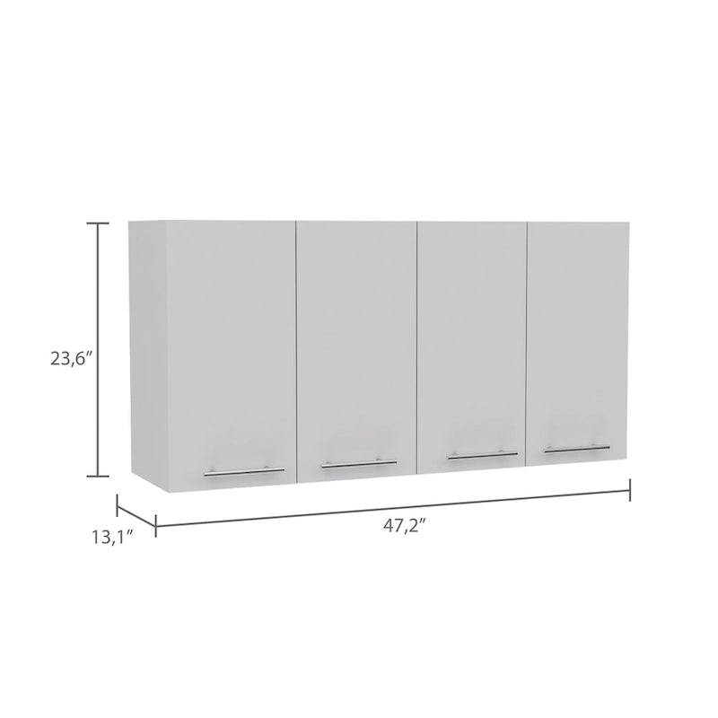 120 Wall Cabinet , Four Doors, Two Cabinets, Two Shelves -White