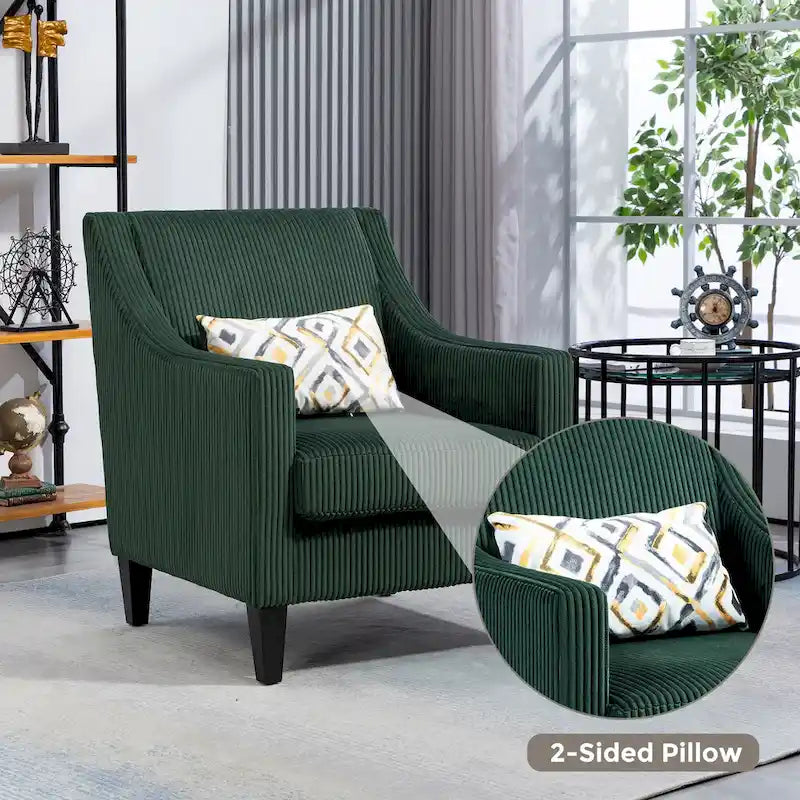 Emerald 26.77  Upholstered Arm Chair with Scooped Arms and Rubber Wood Legs