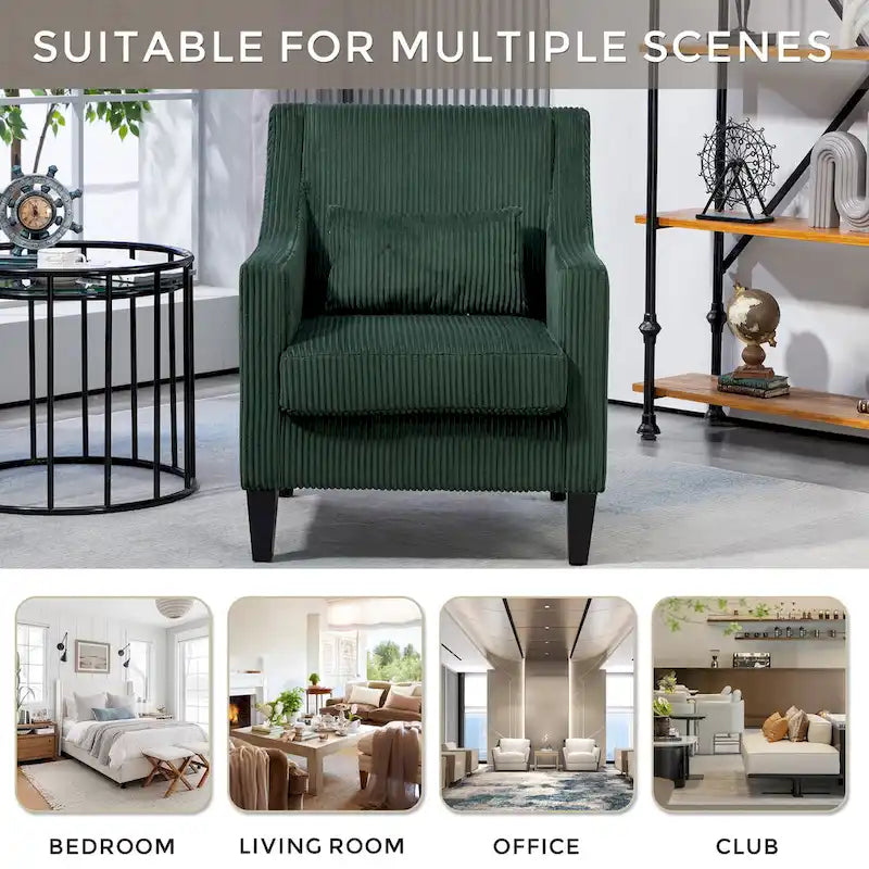 Emerald 26.77  Upholstered Arm Chair with Scooped Arms and Rubber Wood Legs