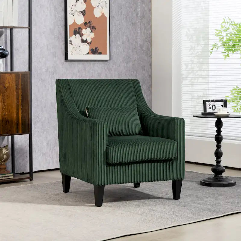 Emerald 26.77  Upholstered Arm Chair with Scooped Arms and Rubber Wood Legs