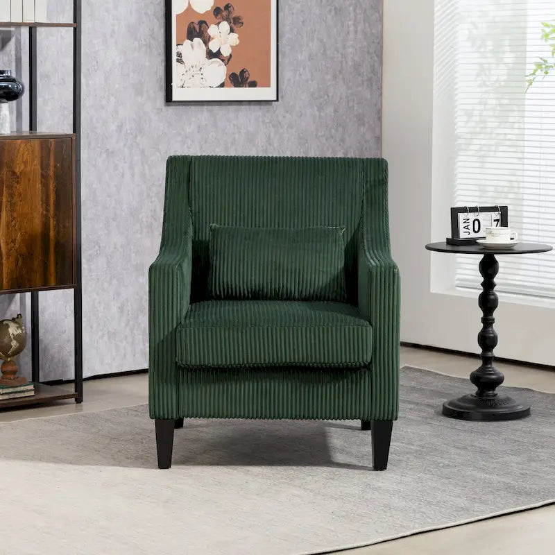 Emerald 26.77  Upholstered Arm Chair with Scooped Arms and Rubber Wood Legs