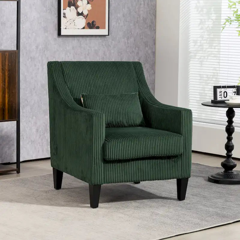 Emerald 26.77  Upholstered Arm Chair with Scooped Arms and Rubber Wood Legs