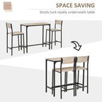 3 Piece Bar Table and Chairs, Industrial Dining Table Set for 2, Counter Height Kitchen Table with Bar stool
