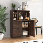 Desk Cabinet, with Storage Drawer & Shelves, Fold-up Desktop