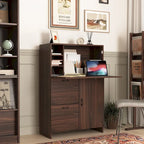 Desk Cabinet, with Storage Drawer & Shelves, Fold-up Desktop
