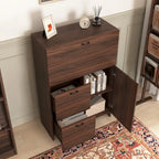Desk Cabinet, with Storage Drawer & Shelves, Fold-up Desktop
