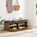49  Shoe Storage Bench, Entryway Shoe Cabinet Storage Ottoman with Padded Seat Cushion and Double Doors for Entryway, Hallway
