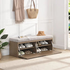 49  Shoe Storage Bench, Entryway Shoe Cabinet Storage Ottoman with Padded Seat Cushion and Double Doors for Entryway, Hallway