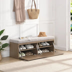 49  Shoe Storage Bench, Entryway Shoe Cabinet Storage Ottoman with Padded Seat Cushion and Double Doors for Entryway, Hallway