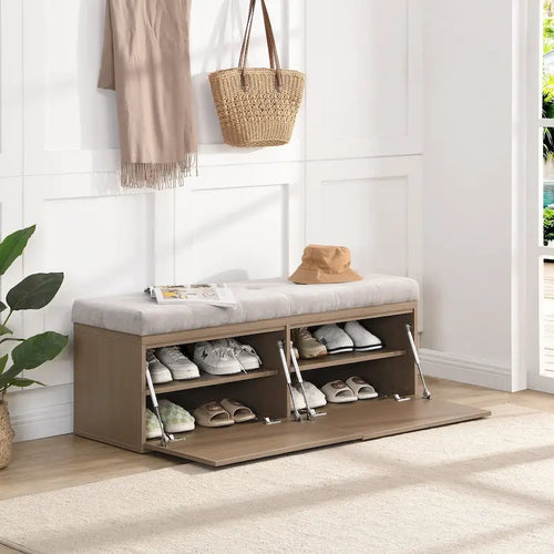 49  Shoe Storage Bench, Entryway Shoe Cabinet Storage Ottoman with Padded Seat Cushion and Double Doors for Entryway, Hallway