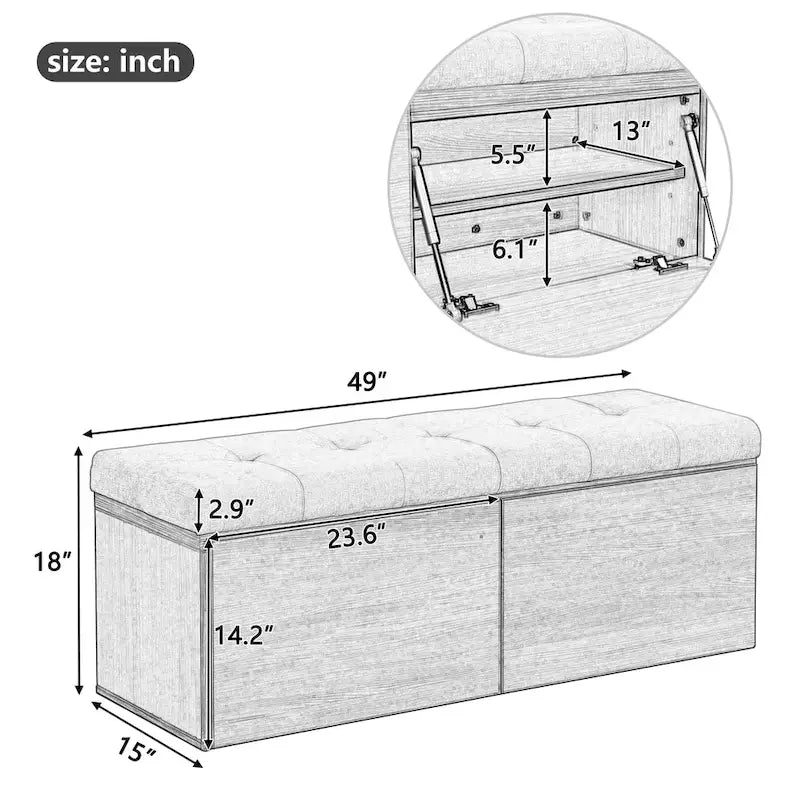 49  Shoe Storage Bench, Entryway Shoe Cabinet Storage Ottoman with Padded Seat Cushion and Double Doors for Entryway, Hallway
