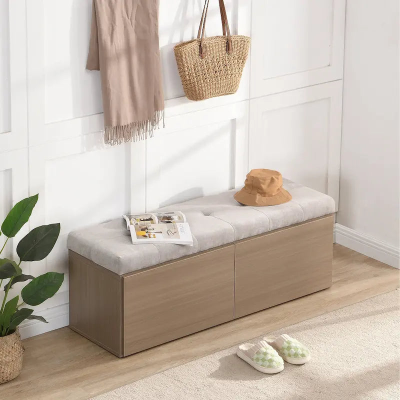 49  Shoe Storage Bench, Entryway Shoe Cabinet Storage Ottoman with Padded Seat Cushion and Double Doors for Entryway, Hallway