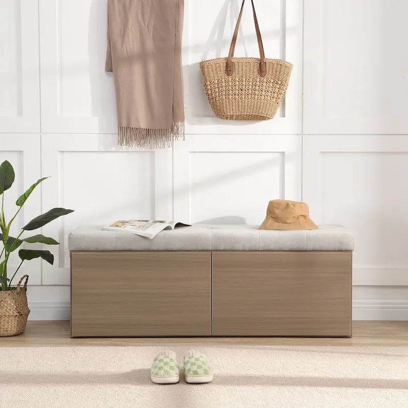 49  Shoe Storage Bench, Entryway Shoe Cabinet Storage Ottoman with Padded Seat Cushion and Double Doors for Entryway, Hallway