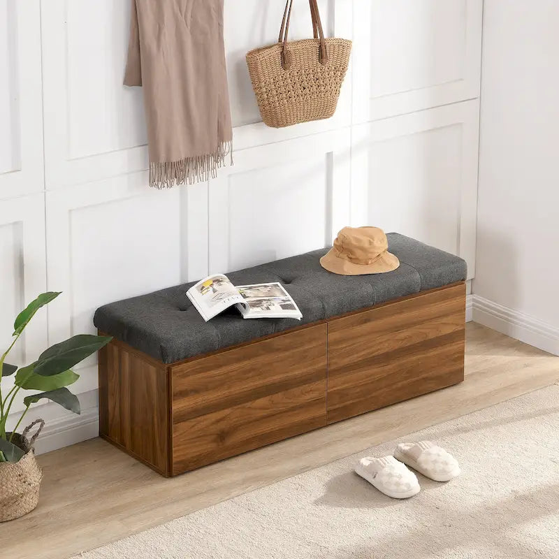 49  Shoe Storage Bench, Entryway Shoe Cabinet Storage Ottoman with Padded Seat Cushion and Double Doors for Entryway, Hallway