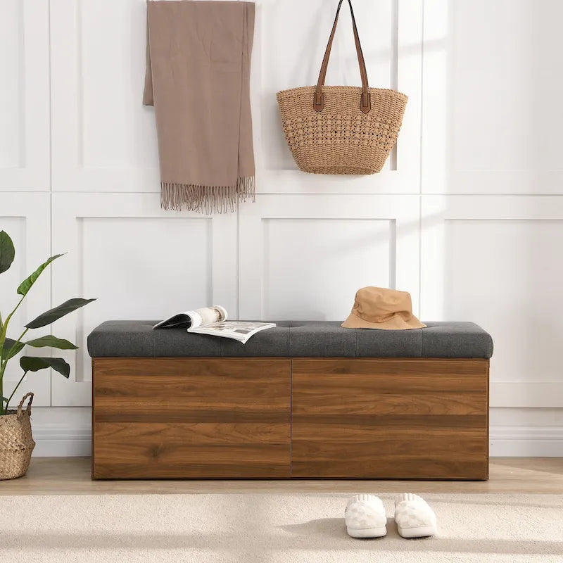 49  Shoe Storage Bench, Entryway Shoe Cabinet Storage Ottoman with Padded Seat Cushion and Double Doors for Entryway, Hallway