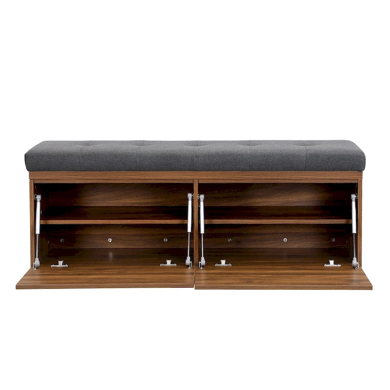 49  Shoe Storage Bench, Entryway Shoe Cabinet Storage Ottoman with Padded Seat Cushion and Double Doors for Entryway, Hallway