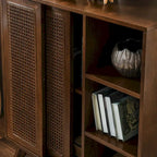 Mid Century Modern Rattan Sideboard Cabinet, Buffet Cabinet, Adjustable Shelf & Solid Wood Feet & Rattan Cabinet Doors