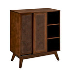 Mid Century Modern Rattan Sideboard Cabinet, Buffet Cabinet, Adjustable Shelf & Solid Wood Feet & Rattan Cabinet Doors