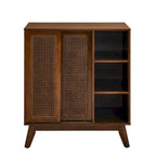 Mid Century Modern Rattan Sideboard Cabinet, Buffet Cabinet, Adjustable Shelf & Solid Wood Feet & Rattan Cabinet Doors