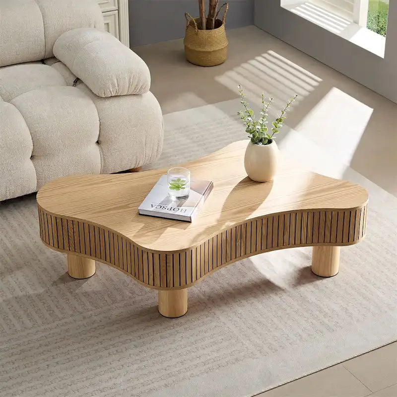 42.52 Inch Modern Wooden Handcraft Drum Coffee Table