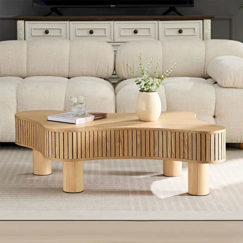 42.52 Inch Modern Wooden Handcraft Drum Coffee Table