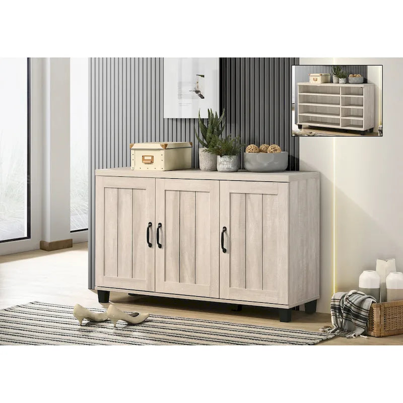 Modern Style 45 W 3-Door Shoe Cabinet, with 6 Adjustable Shelves