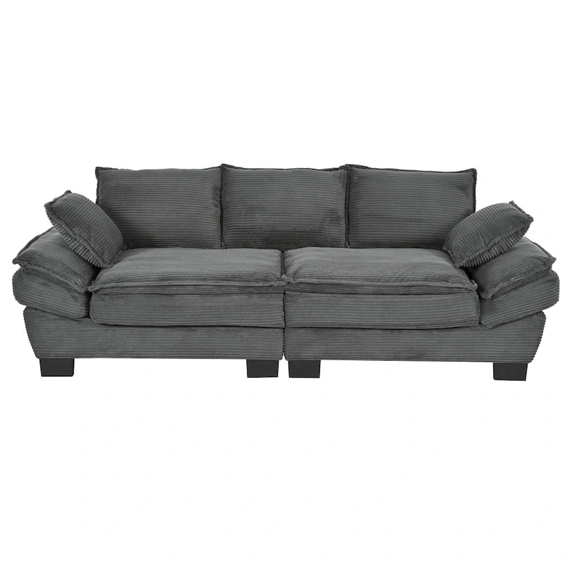 85.4  Modern Curved Sofa, Back Upholstered Couch with 2 Decorative Throw Pillows, Corduroy Fabric Couch