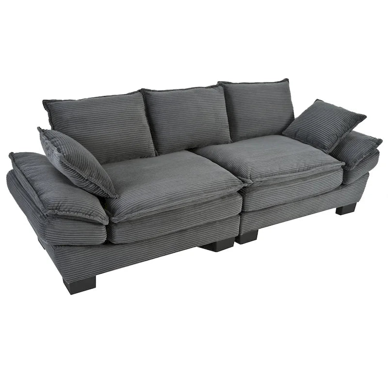 85.4  Modern Curved Sofa, Back Upholstered Couch with 2 Decorative Throw Pillows, Corduroy Fabric Couch