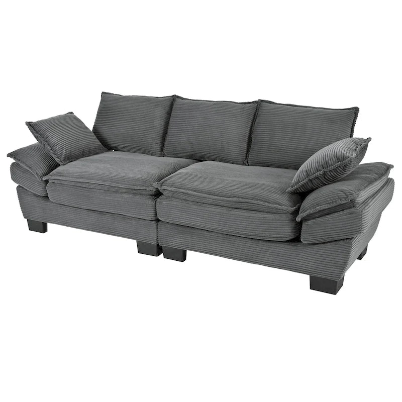 85.4  Modern Curved Sofa, Back Upholstered Couch with 2 Decorative Throw Pillows, Corduroy Fabric Couch
